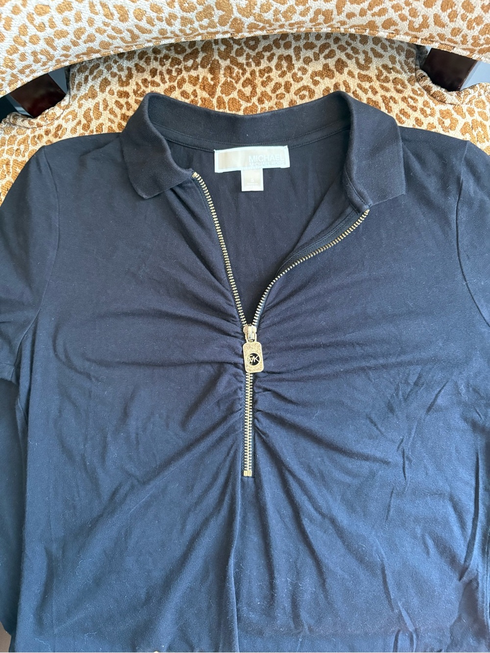 Michael Kors Black Polo Dress-Style Top with Gold Zip - Picture 2 of 5